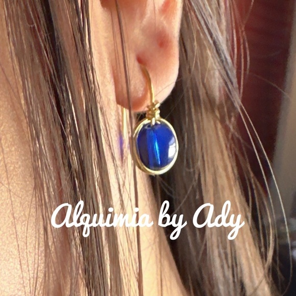 Untreated sapphire ball dangle spheres silver earrings handmade - Picture 5 of 5